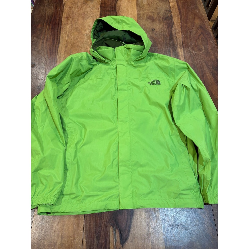 THE NORTH FACE rain jacket mens large lime green hooded mesh lined windbreaker